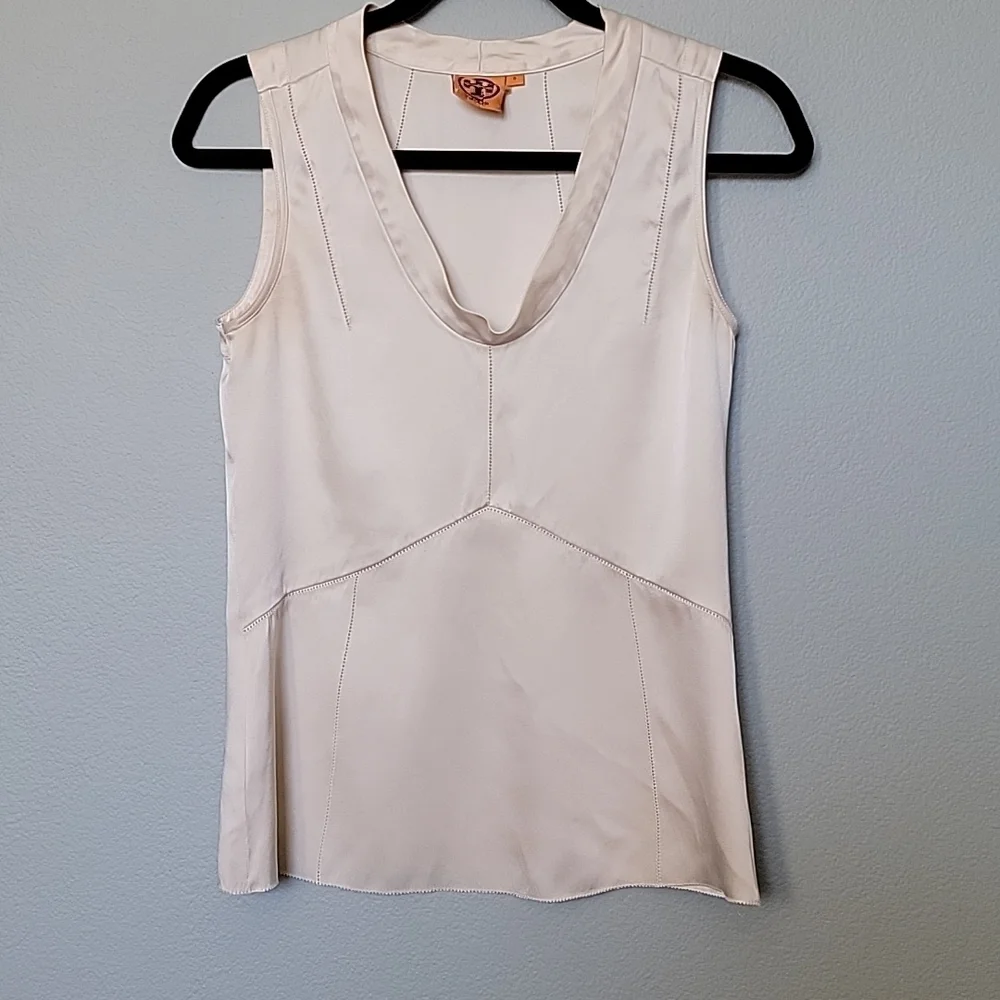 Tory Burch Y2K Classy Feminine Cream Silk Jasmine Shell Sleeveless Top Size 0